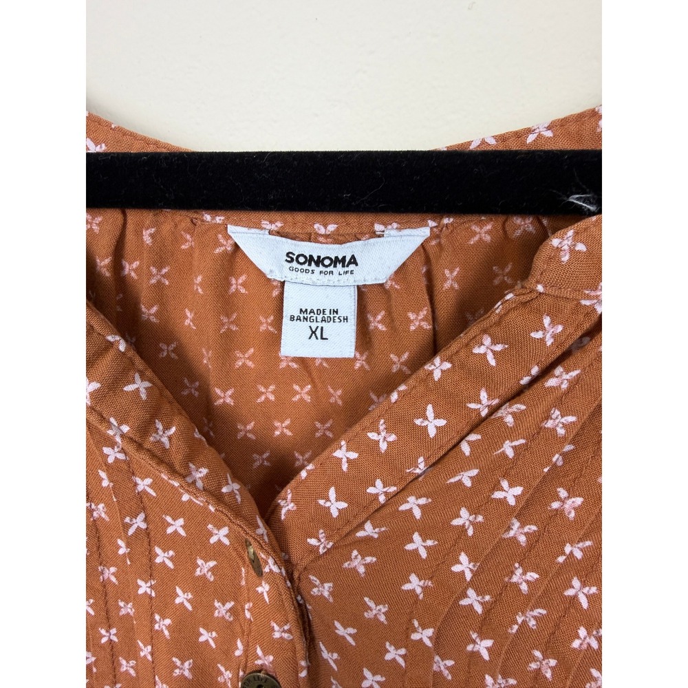 Rust Orange Print Pintuck Blouse XL Boho - Picture 2 of 7